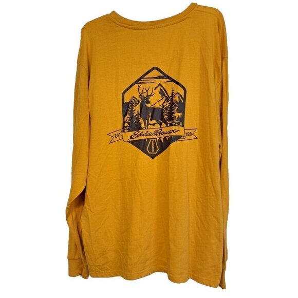 Eddie Bauer Men's XXL Workwear Yellow Long Sleeve Pocket T-Shirt Large Logo - Picture 3 of 7